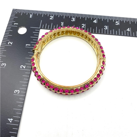 Pink Rhinestones Gold Clamper Style Bangle Bracelet - Picture 4 of 7